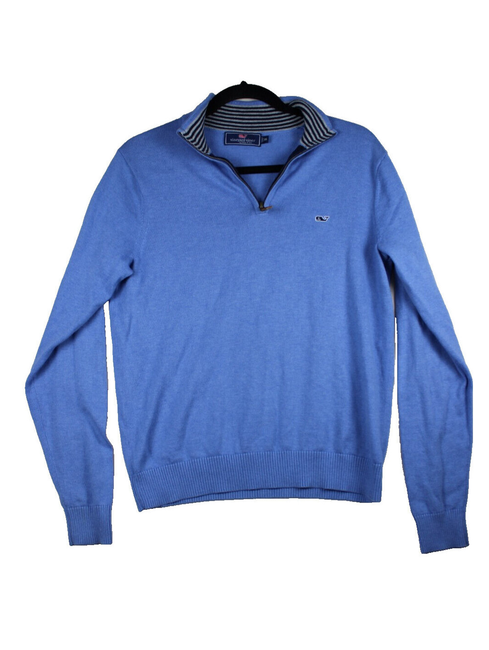 Vineyard Vines Men's 1/4 Zip Pullover Light Blue Striped Collar Whale Size XS